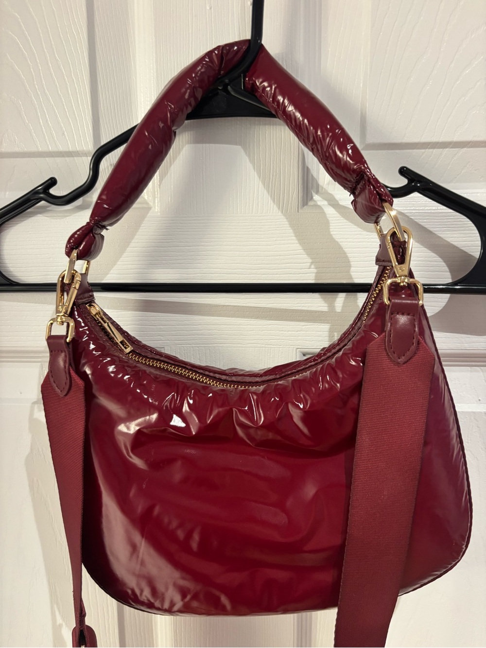 a new day Glossy Burgundy Shoulder Bag with Gold Hardware